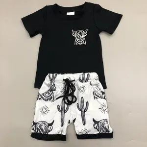 Boy Summer Outfit Hignland Cow Pocket Clothing Set Boy Summer Shorts Set Western Clothes