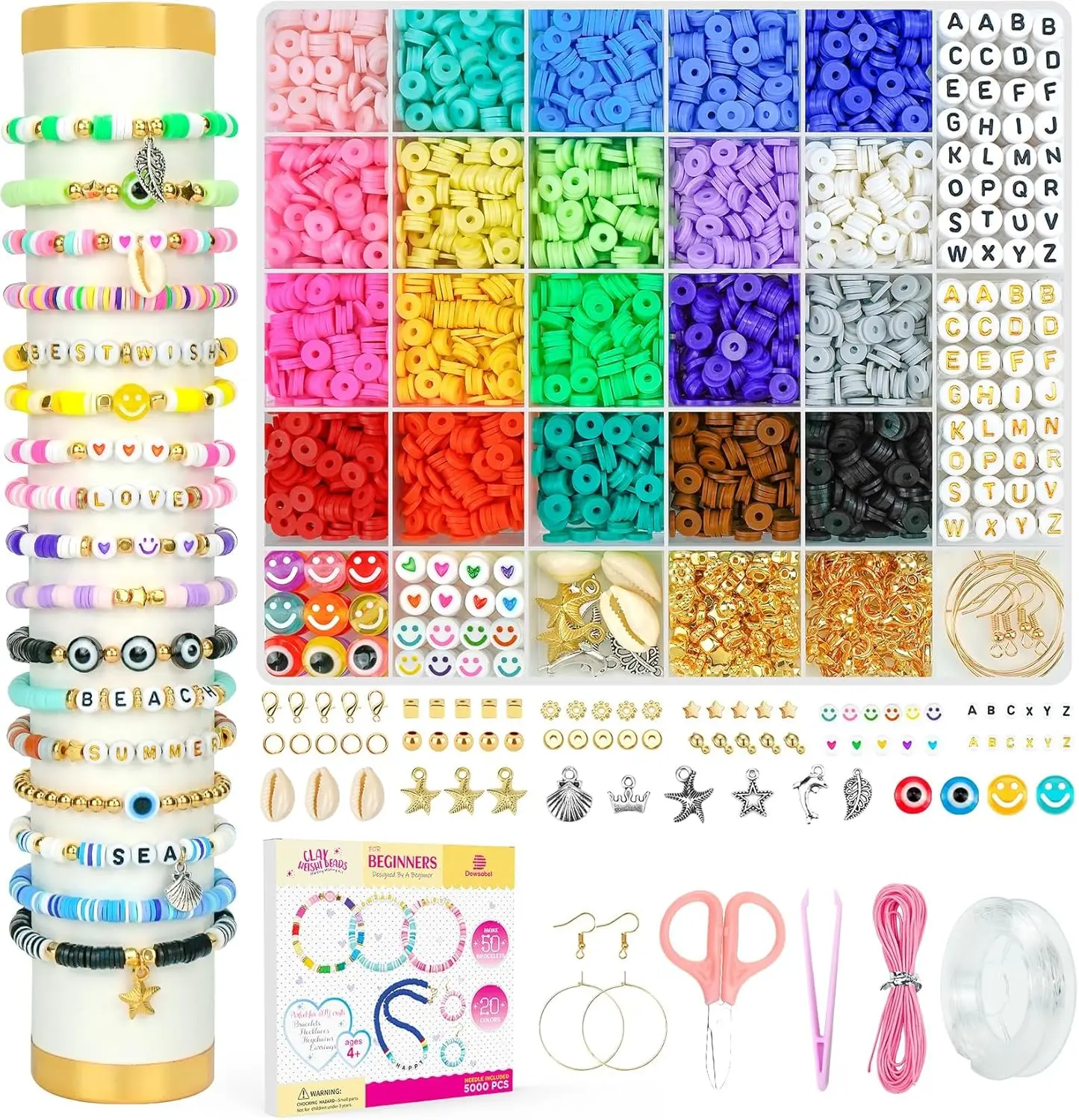 6000+PCS Clay Beads Bracelet Making Kit,24 Color DIY Flat Preppy Beads for Friendship Jewelry Making,Polymer Heishi Beads with Charms Gifts for Teen Girls Crafts for Ages 4-12