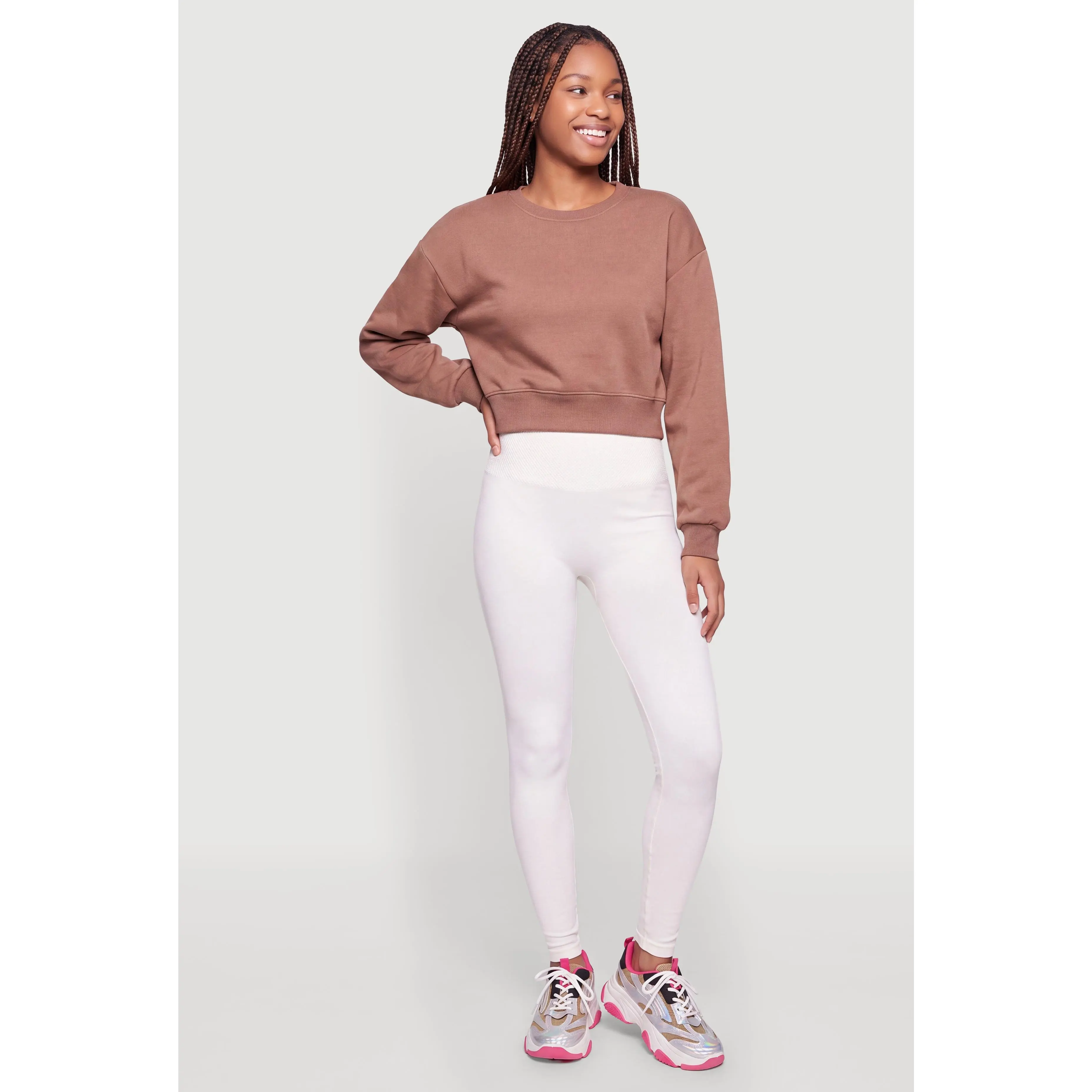 Waffle Knit Waistband Fleece Leggings