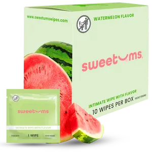 SWEETUMS Watermelon Flavored Feminine Wipes - 10 Wipes per Box, pH Balanced, Gynecologist Tested, Scented, Gentle, Made with Clean Ingredients Gentle Vegan