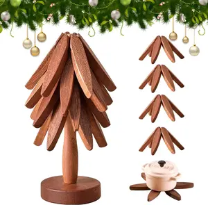 [summervibes]Wooden Trivets for Hot Dishes, Tree Shape Trivet Set, Foldable Kitchen Wooden Trivets, Tree Coaster for Hot Dishes、Pot、Bowl、teapot、hot Pot Holders