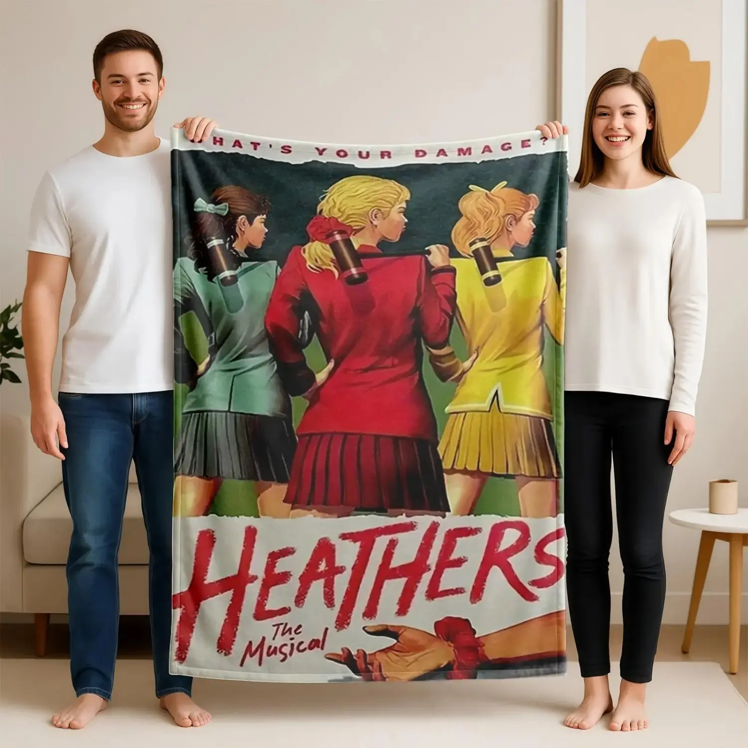 1 Piece Musical 'Heathers' Themed Flannel Blanket - Digital Print Knitting Flannel Material, Neutral Home Room Decor, All-Season Comfortable, Modern Design, Suitable for Sofas & Beds, One-Piece