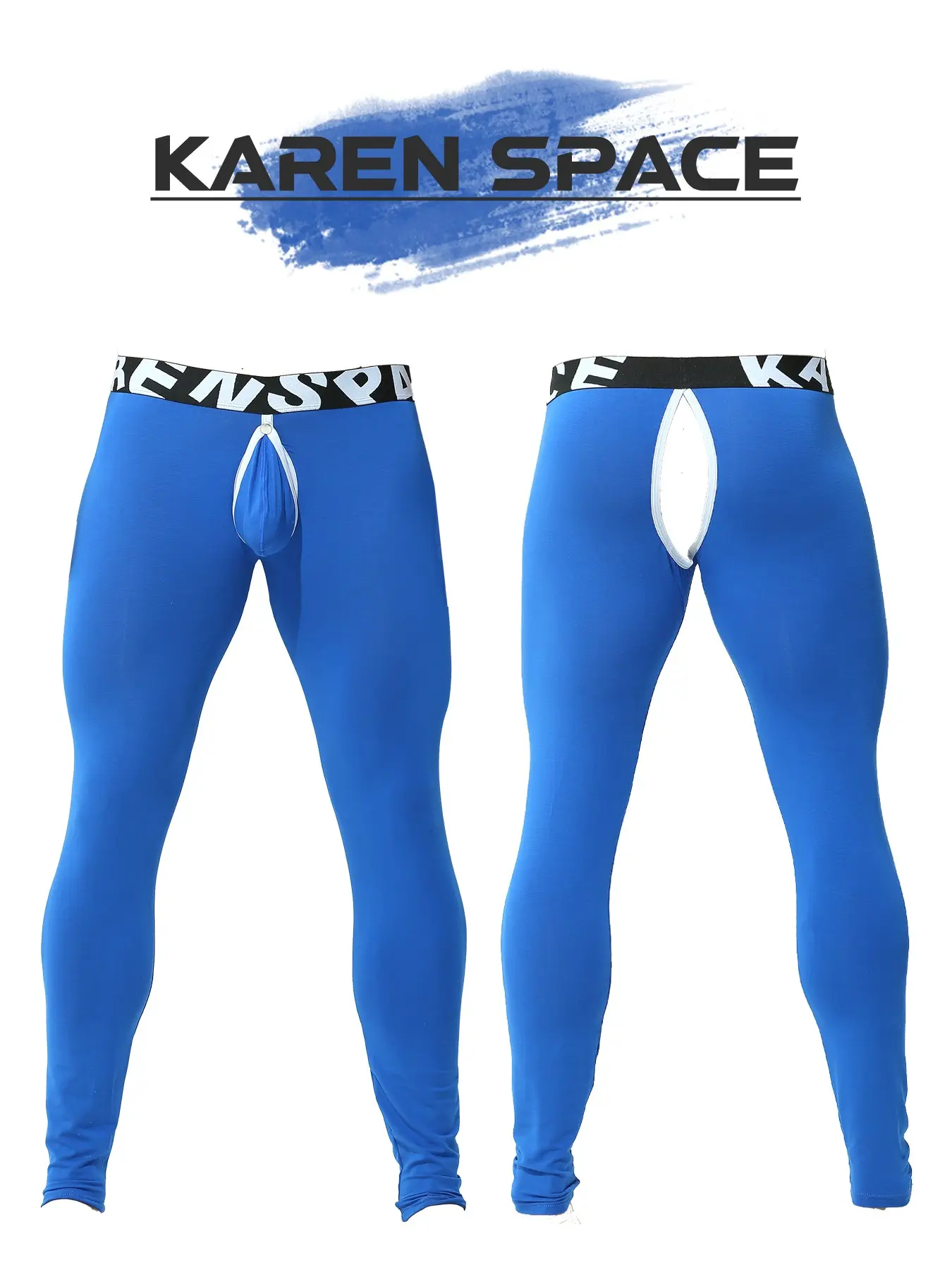 Open Front Back Split Long Johns For Men, Elastic Waist Slim Fit Athletic Thermal Long Underwear Pants, Soft Stretchy Breathable Skin Tight Base Layer Bottoms, Support Pouch Comfort Sleepwear For Daily Loungewear Winter Gym Workout