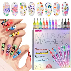 12 Colors Nail Art Pens Set - 3D Nail Polish Pens Acrylic Paint Pens Nail Markers for Nail Art Drawing Painting Nail Point Dotting Liner Pen Manicure Tools Nail Design Kit Home Nail Salon DIY, Nail Care Manicure Polish Cosmetic