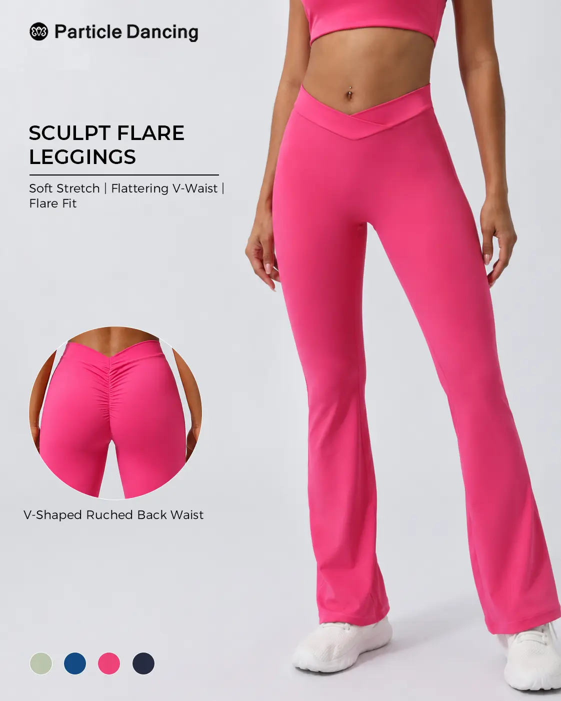 Women’s High Waisted Scrunch Back Flare Leggings, V Waist Soft Stretch Yoga Pants, Sculpting Pilates Activewear Pants for Studio-to-Street & Everyday Wear