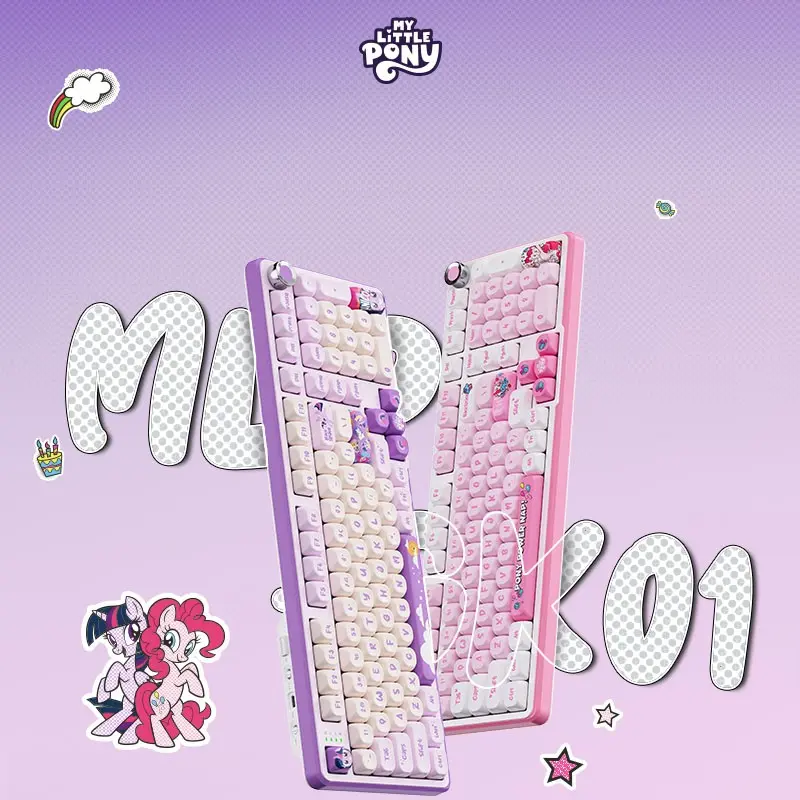 Cute My Little Pony Wireless Mechanical LED Backlit Keyboard with 101 Keys RGB Lighting, Custom Linear Switches and Triple Connection Options, Ergonomic Design for Work or Gaming