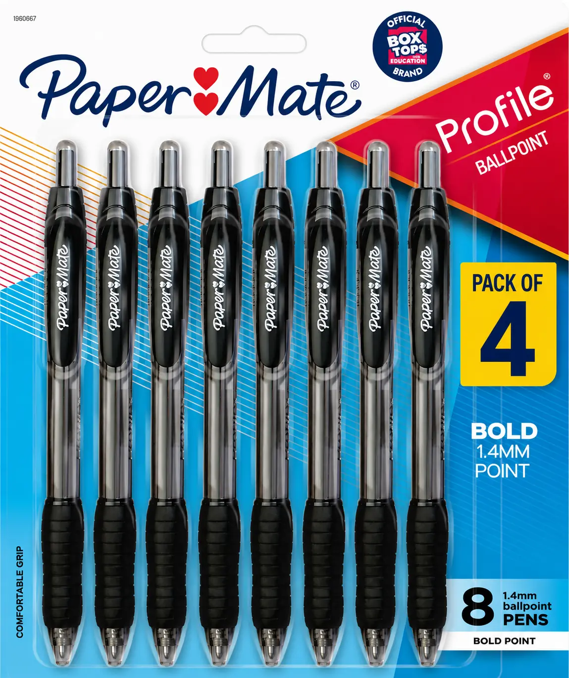 Paper Mate Profile Retractable Ballpoint Pens, Black Ink, Bold 1.4mm Tip, Comfort Grip, 4-Pack Office Writing Supplies