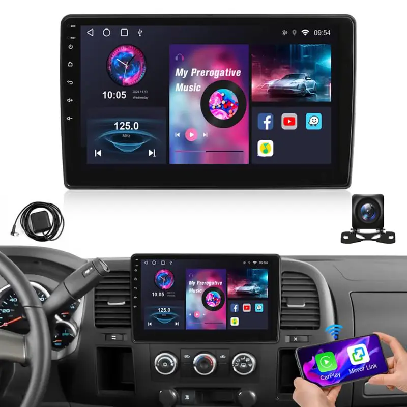Car Stereo for Chevy Silverado 2007-2012 GMC Sierra 2007-2013 Yukon 2007-2014 Buick Enclave 2008-2012, 10.1 inch Touchscreenwith Wireless CarPlay Android Auto, Bluetooth, Backup Camera