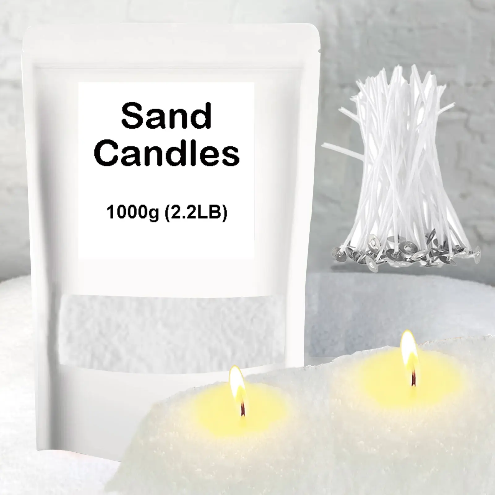 Snow Pearled-Sand Candles with 30 Wicks - White DIY Candle Sand, Pearled Sand Wax with 30 Wicks, Pearled Wax, Refillable for Making, Weddings, Partie, Halloween, Christmas, Thanksgiving 2.2LB