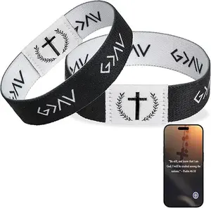 NFC Smart Bracelet - Fabric, Retro Vibe, Double-Tone Look, 6.5in Size, Faith-Inspired Daily Fashion Accessory, Tap-to-Open Phone Bible Scripture Access, Stylish Costume Jewelry Wristband Bracelets