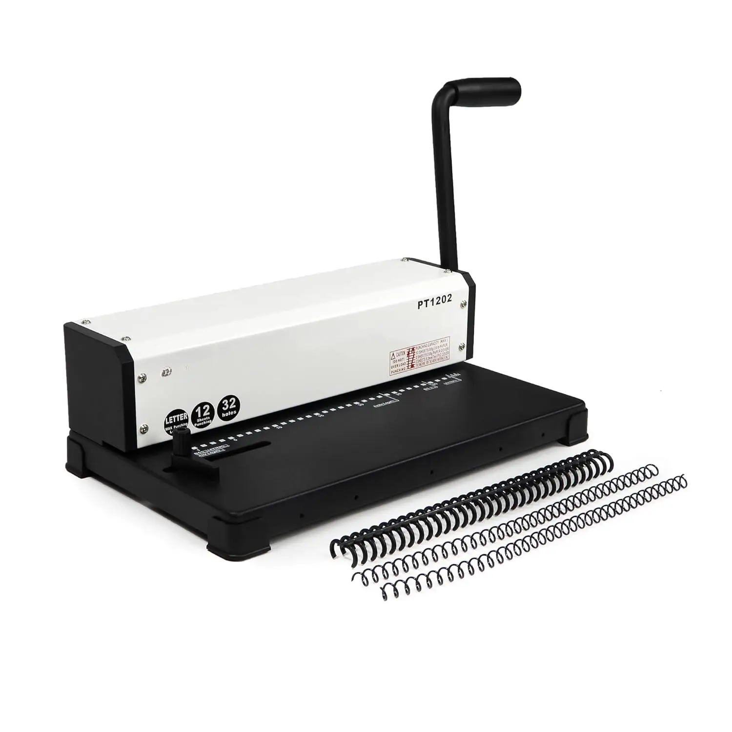 Metal Spiral Binding Punching Machine PT1202, 3:1 Pitch, 32-Hole Punch, Punches 12 Sheets, Metal Frame, Quick & Efficient Binding, Reduces Effort, Office Binder Accessory for Spiral Binders, Click Binding Spines