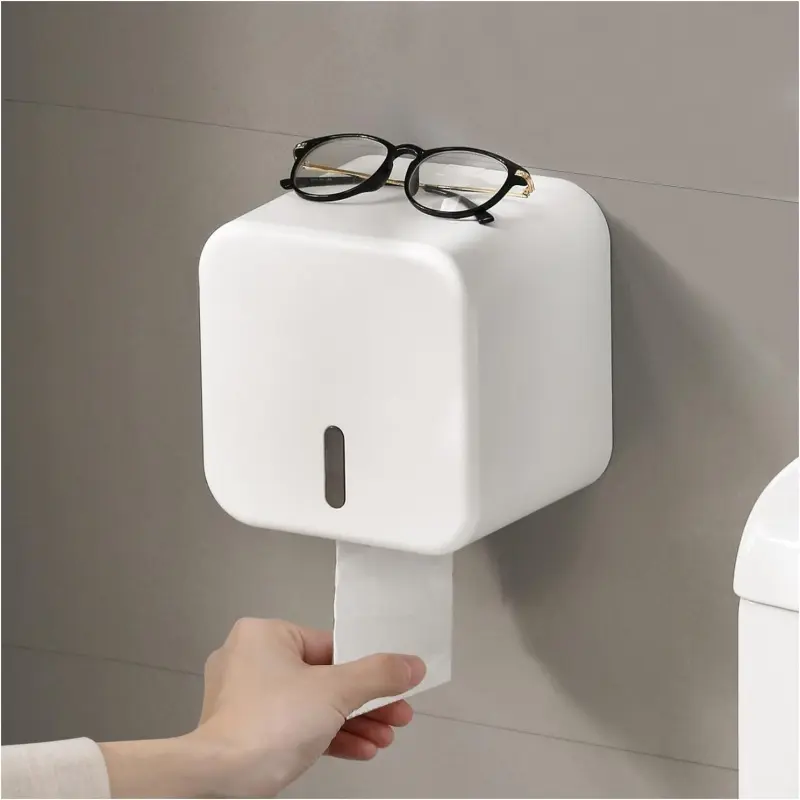 Toilet Paper Holder Wall Mounted self Adhesive Toilet Roll Holders No Drilling Waterproof/Dustproof/Cat Proof Paper Roll Dispenser for Bathroom Toilet RV Car Trave(Large)-L