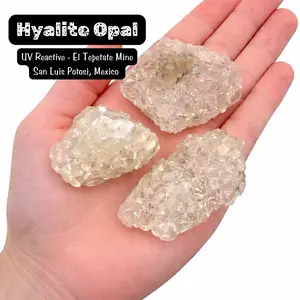 ONE Hyalite Opal Specimen - Choose your size - UV Reactive Bright Green