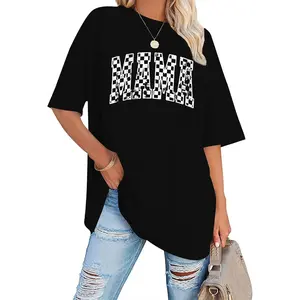 Cotton short sleeve T-shirt Mama oversized shirts for: Mom oversized graphic T-shirt Mama letter print short sleeve tops Black Casual Graphic tees