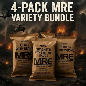 Veteran Candy Shop Military MRE 4-Pack Bundle - Random Flavors- High Protein, Ready-to-Eat Meals for Families & Emergencies camping Balanced Energy