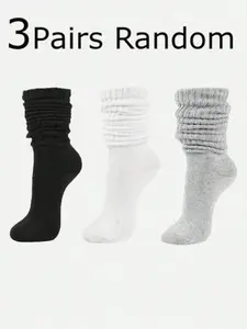 Women's Crew Socks Set, 3 Pairs/6 Pairs/10 Pairs, Solid Color, Simple Style, Spring & Fall Long Socks, Knit Split Design, Tight Fit Mid-Calf