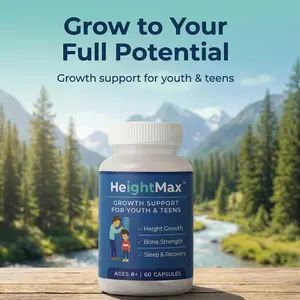 HeightMax Height Growth Supplement for Natural Growth & Development - 60 Capsules with Calcium, D3, Zinc, L-Arginine for Bone Strength