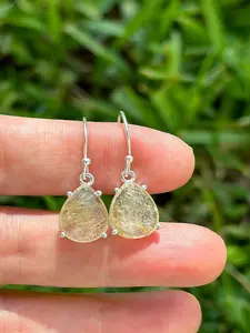 Golden Rutile, In 925 Sterling Silver, Drop Earrings
