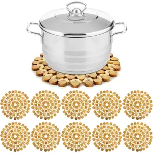 10 Pack Bamboo Trivets Mat For Hot Dishes, 8.3 Inch Heat Resistant Hot Pads, Tea Pot Holders For Teapot,Hot Pots,Pans,Bowls, Festive Design Table Décor, Kitchen Gift Idea