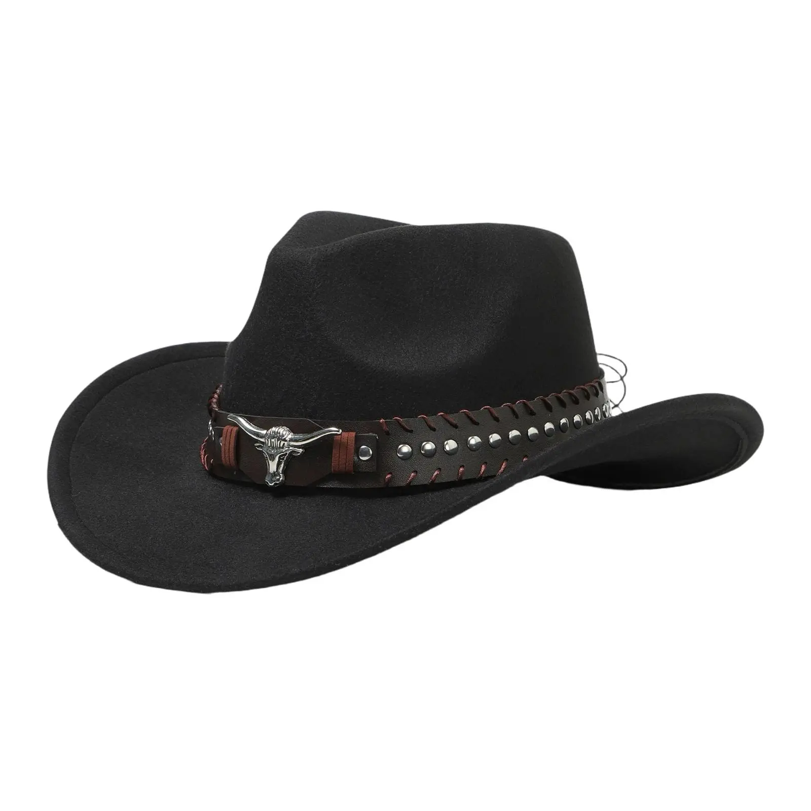 OIDEA Men's Felt Cowboy Hat - Bull Head Studded Band, Wide-Brim Western Hat, Country Western Style, Vintage Design, Cowboy Theme Accessory for Outdoor Events, Country Western Hats, Cowboy Theme Hats summerwins