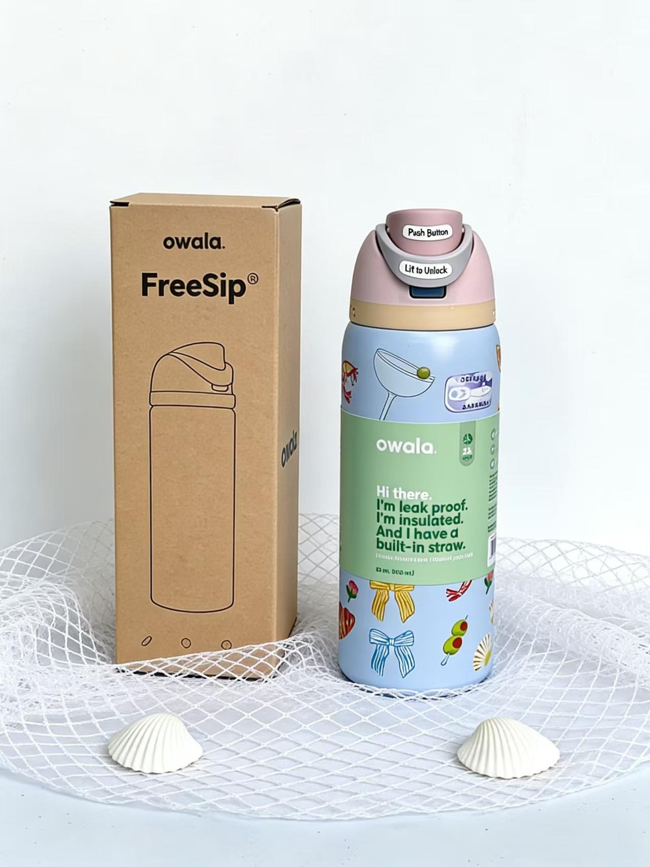 Owala 32oz Style Insulated Stainless Steel  Bottle with Built-in Straw, Leak-Proof BPA-Free Reusable Flask, Cute Fun Print 32oz  Bottle for School, Travel, Hiking, Camping drink vaso 30 oz drinking water large capacity vacuum flask black drinkware not old