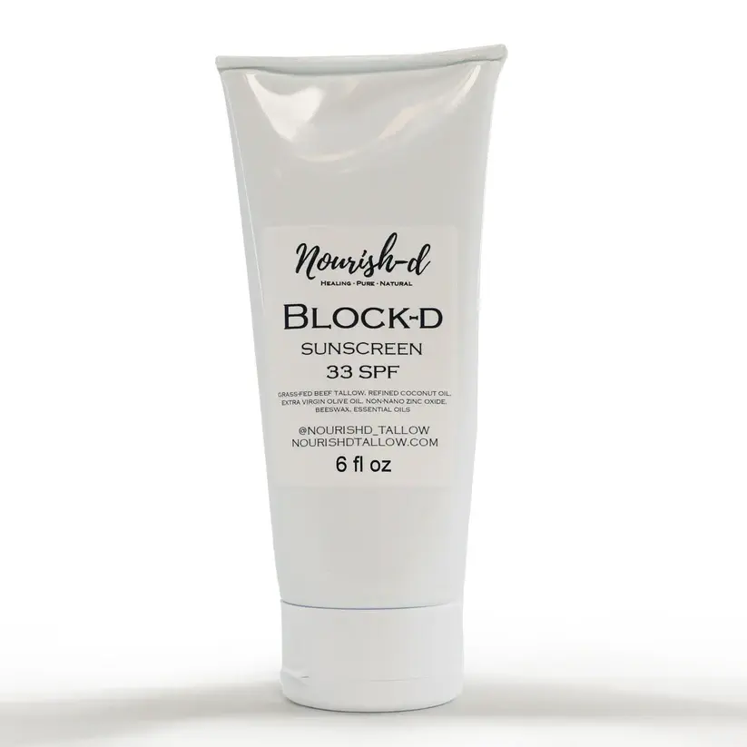 Nourish-D Tallow BLOCK-D Sunscreen 6oz | 100% Natural Tallow-Based | Broad Spectrum UVA/UVB Protection | Safe for Babies | Non-Nano Zinc Oxide Formula | Moisturizing & Skin-Nourishing