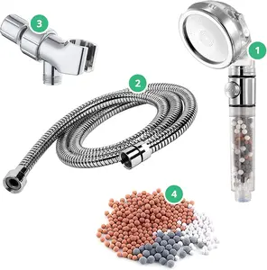 EcoPower High  Handheld Shower  with ON OFF - 3 Spray Settings with Hose, Wall Adapter and Replacement Beads