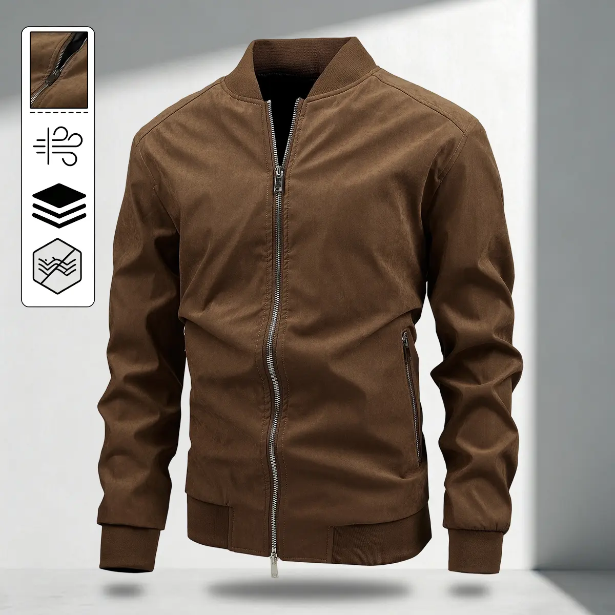 JOGWAVE Men’s Casual Flight Jacket | Spring/Autumn model, aviator/baseball jacket fit, classic baseball collar/stand collar, side zip pockets, zip closure,