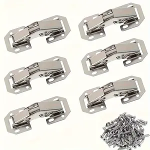 46-Piece Heavy Duty Steel Hinge Set with 6 Hinges and 40 Flat Head Screws, No Drilling Required, Ideal for Frameless Cabinets