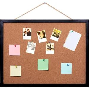 Black Cork Board Bulletin Board, 14.6"X 11" Cork Board, Oak  Finish Frame, Wall Mounted Cork Board for Office Home and School(Pins, Eye , gaskets, Screws)