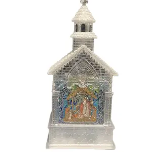 Church with nativity scene with light and music  12” - 0811-12