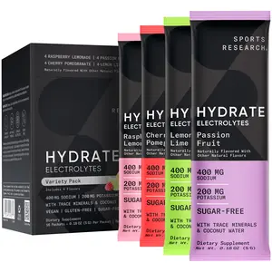 Sports Research Hydrate Electrolytes Powder Packets - Sugar Free & Naturally Flavored with Vitamins, Trace Minerals, and Coconut Water Powder - No Sugar Hydration Packets - Electrolyte Powder Drink Mix - 16 Count, Variety Pack