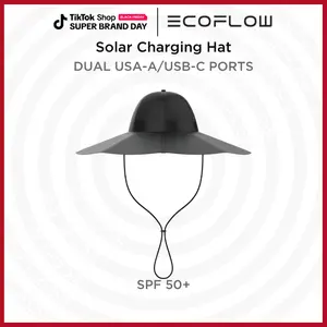 EcoFlow Power Hat, Solar Charging Bucket Fishing Hat, Dual USB-A/USB-C Ports, SPF 50+ Wide Brim