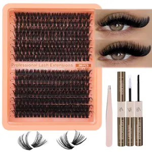 Fluffy Lash Extensions Kit 280Pcs Cluster Eyelash Extensions Thick D Curl Lash Clusters Volume 10-18MM DIY Individual Lashes Kit with Bond and Remover, Eyelash Tweezers(60D&80D 0.07D) Makeup Color