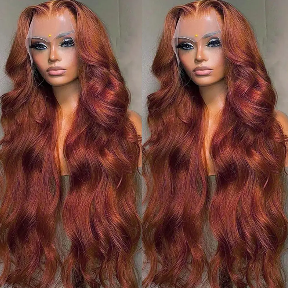Bling Hair Dark Ginger Brown 13x6 Lace Front Wigs Human Hair Body Wave Frontal Wig 180% Density Reddish Brown Real Hair Wig 13x4 Transparent HD Lace Real Hair Wig Pre Plucked