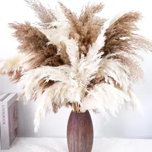 40 PCS Dried Pampas Grass Bouquet, 17 Inch Natural Fluffy Pampas Decor with 10 White & 30 Brown Stems, Boho Vase Filler for Home Table Centerpieces, Wedding, Bridal Shower, Neutral Room Decor