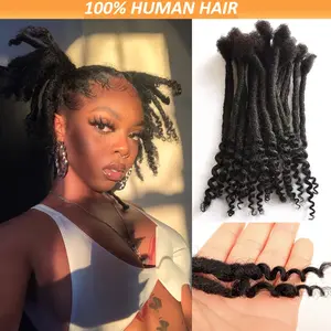 Hot Wholesale 40/80 Strand Human Hair Crochet Dreadlocks Extensions with Loose Curly Ends- Men and Women, Suitable for Natural Braids (8" 0.6cm, Natural Black)