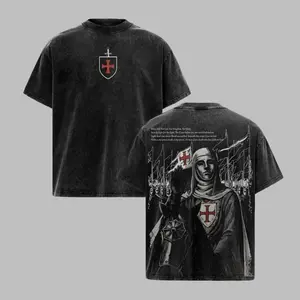 Retro Baldwin IV "The Leper King" The Crusader King and His Holy Army Vintage Washed T-Shirt Hoodie Tank Top Sweatshirt |  Jerusalem Cross Medieval Christian Streetwear | Medieval Cross Armor Glory of God Outfit