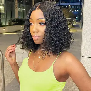 KEPHARE Jerry Curly Glueless Bob Wig Human Hair Pre Plucked Pre Cut 200% Density Drawstring Wig for Black Women 5x5 HD Lace Closure Wigs Human Hair Wear and Go Nautural Color