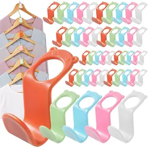 50 count Space-Saving Hanger Connector Hooks, Closet Organizer Extender for Plastic, , Wooden, Wire & Heavy Duty Clothes Hangers,  Fit (Multi-Color)