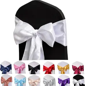 Satin Chair Sashes Bows-12PCS Chair Ribbon Ties  Sash for Wedding Party Events Banquet Chair Cover Decoration (White)