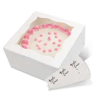 Spec101 Square Cake Boxes with Stickers - 24pk White Cake Boxes 10x10x5 Inch