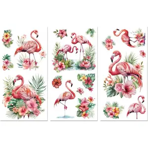 Rub on Transfer Decals for Furniture Crafts Decor 6"x12", 3Pcs Tropical Flamingo Waterproof UV DTF Transfer Decals Sticker for Dresser Lingerie Chests Drawer Glass Porcelain  Plastic Decorating