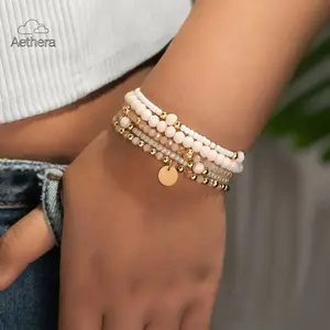 5Pcs Boho Chic Faux Pearl & Beaded Stretch Bracelet Set - Elegant Vintage Style Jewelry for Everyday & Party Wear, Women Gift