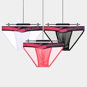 Men's Large V Gradient Ice Silk Triangle Briefs Transparent Breathable U-Shaped Low-Waist High-Cut Underwear
