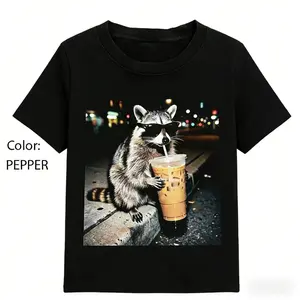 [Flashsale up to 70%] Funny Raccoon Drinking Iced Coffee Shirt, Animal Meme Graphic Tee, Gift for Men, Women funny shirts for women, Womenswear Cotton Top Streetwear