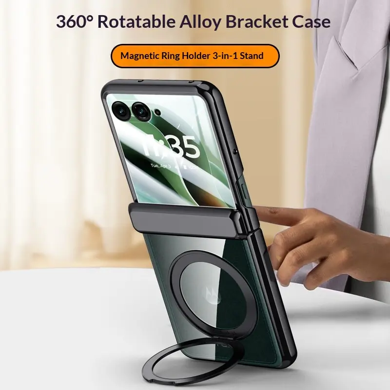 Oupeigar Flip Phone Case for Motorola Razr2026/2025/2024 - Electroplated TPU & Aluminium Cover, 360-Degree Rotating Stand, Hinge Protection, Magnetic Wireless Charging, Protective Anti-Drop Casing,summerwins summerwins