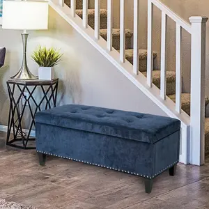 Adeco Rectangular Storage Ottoman, Velvet Tufted End of Bed Bench with Rivet, Footrest Stool Coffee Table with Sturdy Legs for Living Room Bedroom Entryway, Need Assembly