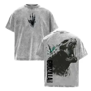 [KM 100%cotton]Godzilla Vintage Washed Graphic T-Shirt - Oversized Mens Streetwear Cotton Apparel Gift for King of the Monsters Fans funny