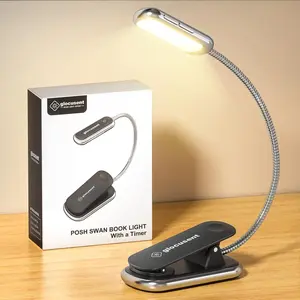 Glocusent Posh Premium Book Light for Reading in Bed with Timer, 16-LED Rechargeable Reading Light Runs 160hrs, 1800K Eyecaring Clip on Book Light, 3 Colors & 5 Brightness Levels, Perfect for Readers